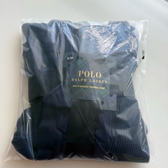 Polo Ralph Lauren Mens Thermal Hooded Robe Navy Size S/M Waffle Knit Print NWT - Picture 6 of 7